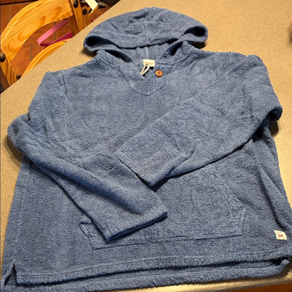 Birdwell Textured Blue Terry cloth pullover with Wooden Button